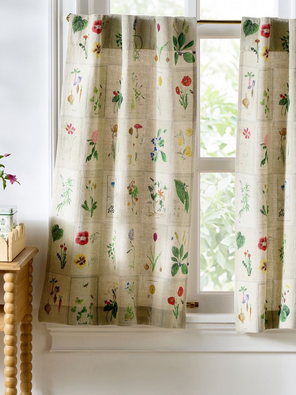 Anthropologie Botanical Floral Linen Cotton Cafe Curtain Set
